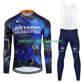 Astana Qazaqstan Radbekleidung Radtrikot Langarm + Lang Trägerhose Winter Thermal Fleece 2024